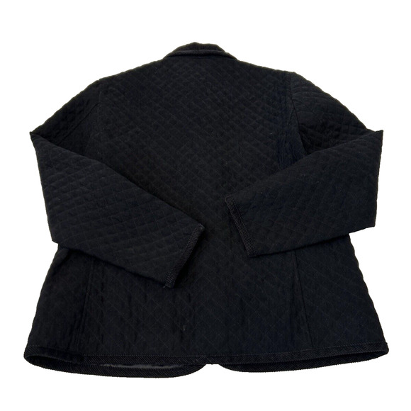 Talbots Women Quilted Corduroy Neck Jacket Sz L Black Snap Button Front Stretch - Picture 2 of 11